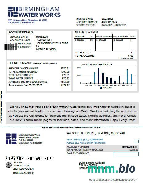 Szablon rachunku za media wodne w Wielkiej Brytanii w formacie Word i PDF, Wersja 2